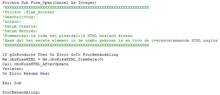 On open gebeurtenis formulier frmHTMLCode