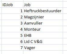 genormaliseerde tabel job